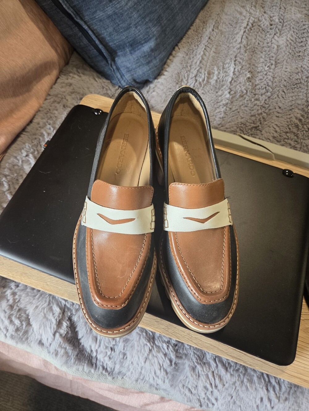 Classic Two-Tone Penny Loafers in Brown and Black